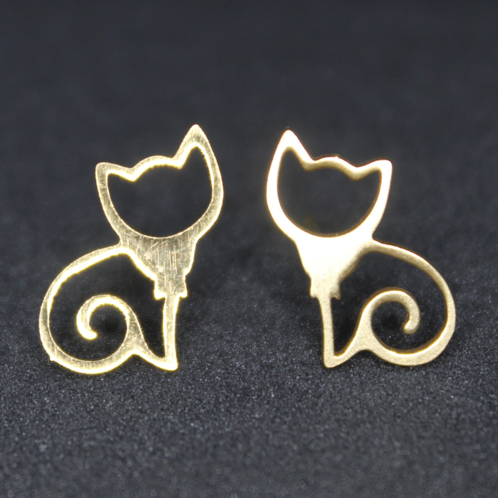 Goldtone Stylized Kitten Minimalist Earrings